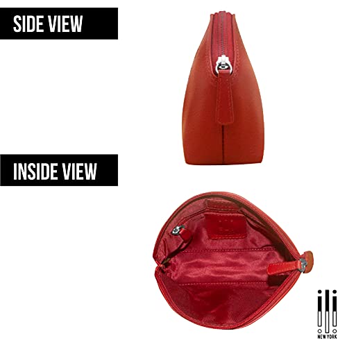 Image of ili New York Genuine Leather RFID Blocking Cosmetic Makeup Pouch - Red