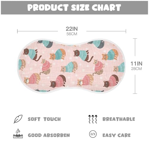 2 Pack Muslin Burp Cloths Cats Winter Pink Cotton Baby Burp Cloths Extra Absorbent and Soft Thick Burping Cloth for Newborn Must Haves, Large 22" x 11"2