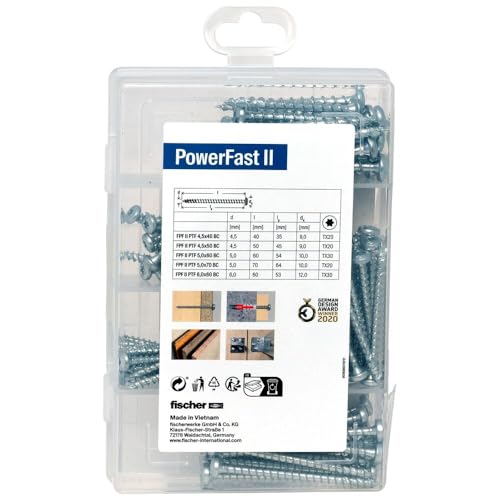 fischer 562275 Meister PowerFast II Chipboard, Presorted Assortment Box with 110 Screws, Mushroom Head, Full Thread and Torx Drive, Universal Set for Mounting Meisterbox_DE, Silver - Image 3