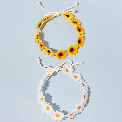 2Pcs White and Yellow Daisy Flower Headband Crown Boho Flowe