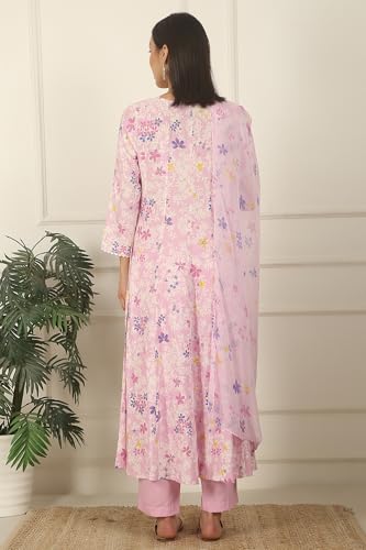 Image of W for Woman Orange Abstract Printed Tiered Spaghetti Kurta and Leggings Set with Dupatta