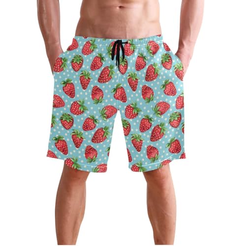 AMmao Mens Swim Trunks Blue Strawberry Polka Dot Pattern Quick Dry Swimming Shorts with Mesh Lining Swimwear Swimsuit Bathing Suits Beach Board Shorts for Summer Holiday Party Outdoor XL