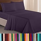 Elegant Comfort Luxurious 1500 Premium Hotel Quality Microfiber Three Line Embroidered Softest 4-Piece Bed Sheet Set, Wrinkle and Fade Resistant, Queen, Eggplant-Purple