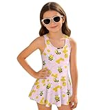 Howilath Bee Girls One Piece Swimsuit with Sleeveless Pink Tank and Skirt All-in-One Swim Dress Bathing Suit 3-13 Years