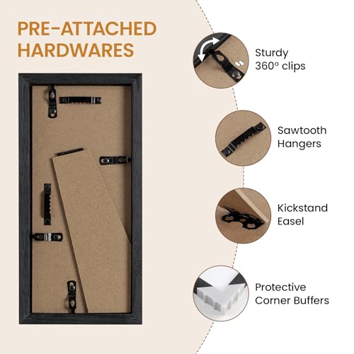 Image of 4x9 Picture Frame,Solid Oak Wood 4 inchx9 inch Photo Frame, Black Color Tempered Real Glass 4 by 9 Wooden Frames with No Mat,9x4 Picture Frames for Wall or Tabletop Display