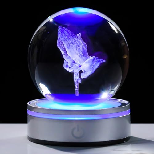 Movdyka 3D Crystal Ball Jesus Praying Hands with Cross Figurine