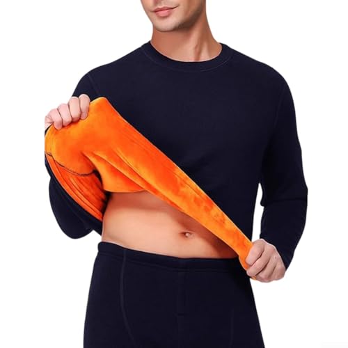 Conjuntos de ropa interior térmica para hombre, capa base gruesa con textura de terciopelo, pantalones largos y parte superior de cuello redondo, ropa interior de invierno de talla grande, color