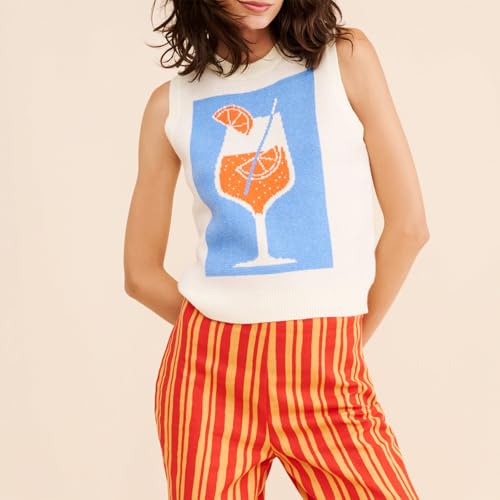 Women Y2k Graphic Sweater Vest Contrast Color Sleeveless Lobster Sweater Top Cute Crew Neck Knitted Tank Top4