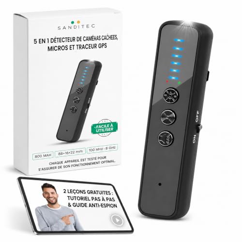 Détecteur 5 en 1 de dispositifs cachés: caméras, micros, GPS, RF avec viseur infrarouge – voyages et voitures