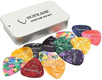 Celluloid Guitar Picks 24 Pack with Metal Box includes Thin, Medium, Heavy Picks, for Acoustic Guitar Electric Guitar Ukulele
