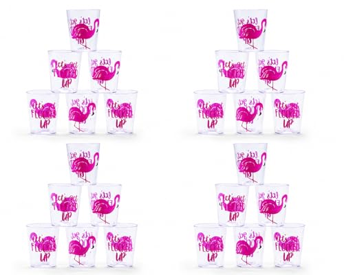 Fun Express Luau Flamingo Plastic Shot Glasses, Set of 24 Pieces