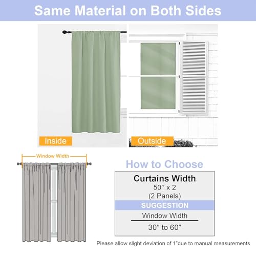 Image of Simplebrand Ava Light Green Blackout Curtains for Bedroom 96 Inches Long 2 Panels, Solid Thermal Insulated, Energy Saving Nursery Window Treatment Curtains Blackout Drapes, W50 x L96 Inch, Light Green