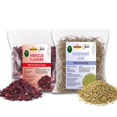 Image of Khadi Pure Dried Hibiscus Flower with Rosemary Leaves Combo for Hair Growth | Natural Hair Care Herbs for Strong & Healthy Hair - Pack of 2