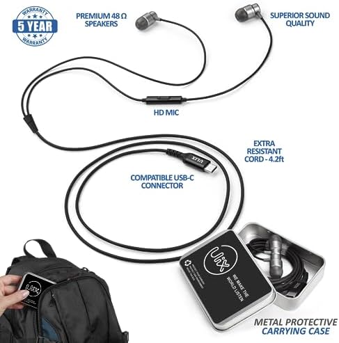UliX RIDER USB C Headphones, Magnetic Earphones USB C, 5 Years Warranty, Wired Type C USB C Earphones with Microphone Noise Isolating, Samsung Galaxy S23 S22 S21 S20 Ultra Note 10 20 Pixel 5 4a 3a XL
