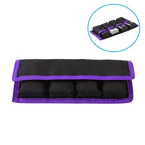 Mekingstudio Bolsa Estuche Funda Protectora Protección de Nylon Almacenamiento con 4 Bolsillo para Batería LP-E6, LP-E8, NP-FW50, EN-EL14, EN-EL15 - Púrpura