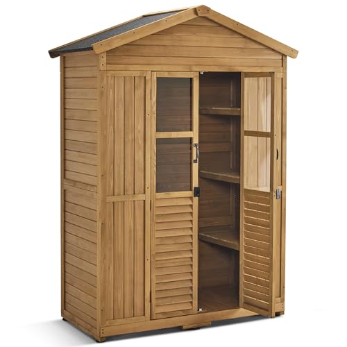 Macrout Outdoor Storage Cabinet, 78 Inches Outside Storage Shed with 6 Shelves, Wooden Garden Shed with Lockable Door for Yard Patio Lawn, 1743