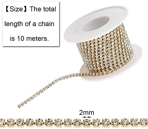 Crystal Rhinestone Close Chain Clear Trimming Claw Chain Sewing Craft Supplies with Gold Bottom Sew On Trim for Jewellery Making