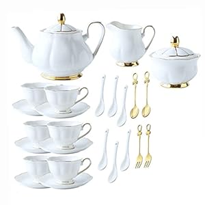25 Pieces Tea Sets for Adults with Teapot Afternoon Tea Set Bone China Coffee Cup and Saucer Sugar Bowl and Milk Jug Gift for Wedding