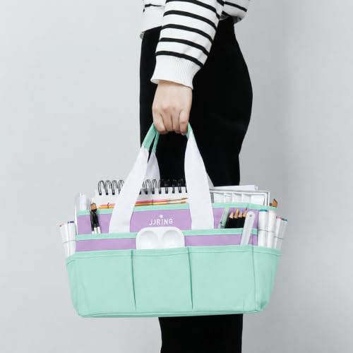 Image of JJRING Craft Organizer Tote Bag Art Storage Caddy Green and Purple