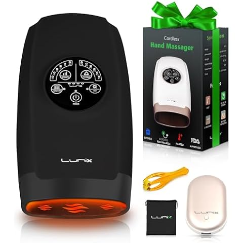 Lunix LX3 Cordless Electric Hand Massager with Compression, 6 Levels Pressure Point Therapy Massager for Arthritis, Pain Relief, Carpal Tunnel and Finger Numbness, Shiatsu Massage Machine with Heat Cover