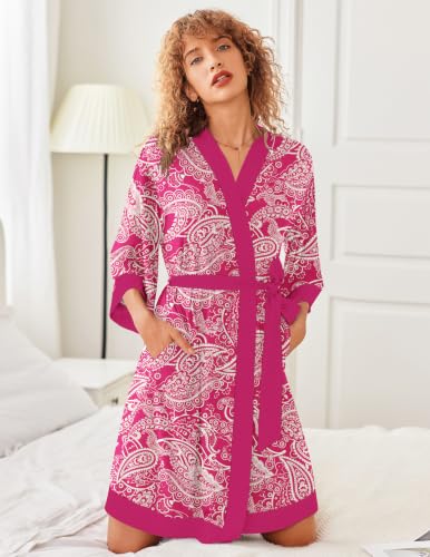 Image of Ekouaer Robes for Women Bathrobe Lightweight Robe 3 /4 Sleeve Knit Sleepwear