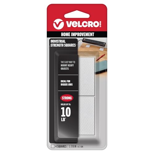 Image of VELCRO Brand Heavy Duty Squares with Adhesive | 4 Sets, White | Industrial Strength Hook and Loop Fasteners | Holds 10 Pounds | Wall Mounting, Crafts, Tools
