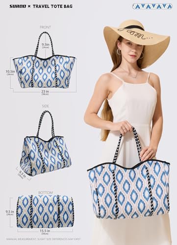 Neoprene Beach Bag for Women & Men, Large Travel Tote Gym & Pool Bag, Detachable Pouch3