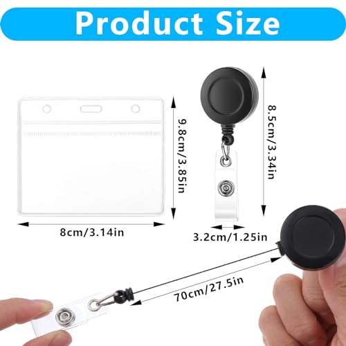 TIESOME 2Pack Soft Plastic Badge Holders with Heavy Duty Badge Reels,Clear Horizontal ID Name Card Holders Retractable Badge Reel Clip Credit Card Protector for Nurse Doctor Teacher Office - Image 3
