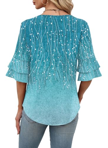 Image of OFEEFAN Spring Tops for Women Boho Shirts Fashion Clothing Cute 3 /4 Length Sleeve Blouses Dressy Casual Summer Outfits