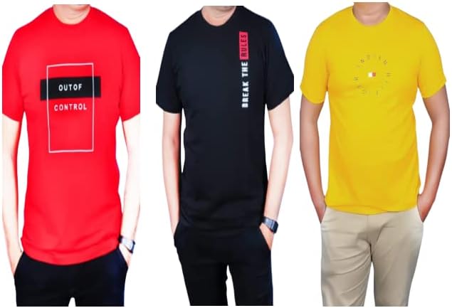 ISpirit Men's Tshirt Cotton Roundneck(Red,Black,Mustard) (Pack of 3)