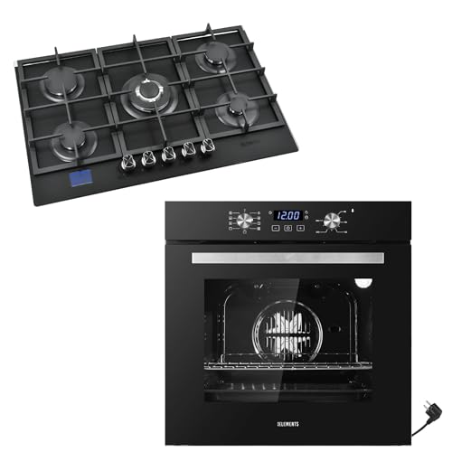 Aqua Clean Kit de cuisinière à gaz - 60 cm - Four encastrable - 5 feux - Plaque de cuisson à gaz avec minuterie - Sécurité enfant - Barbecue - Air chaud