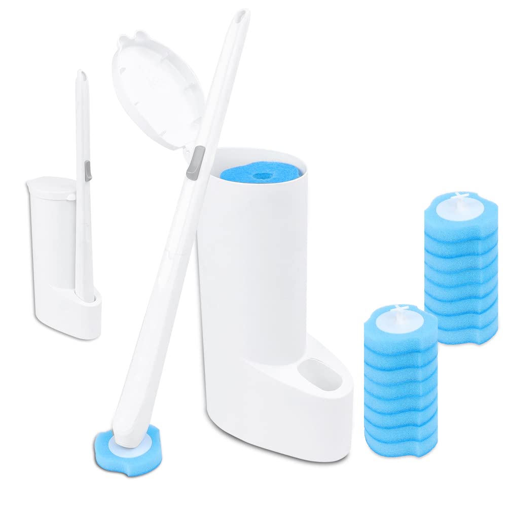 Noczom Disposable Toilet Brush, Disposable Toilet Brush Head 16PCS, Ready-to-Use Toilet Cleaning Brush, Toilet Cleaner Wand, Toilet Brush with Holder