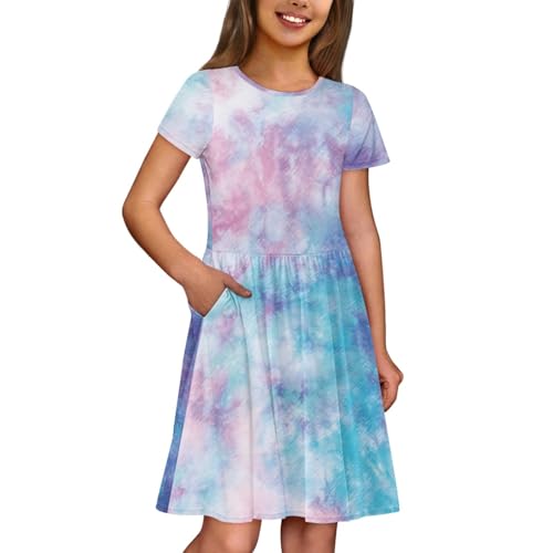 Girl's Casual Dresses for Girls Short Sleeve Dress with Pocket A-Line Swing Dress 2-14 Years3