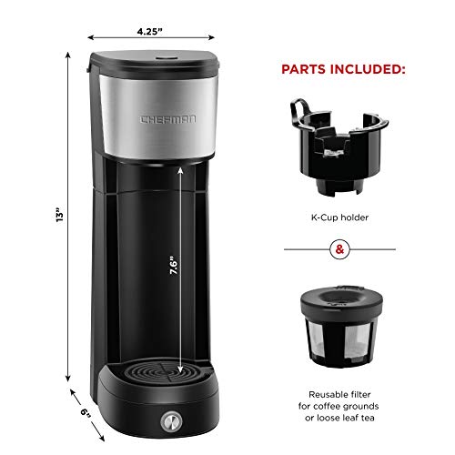 Chefman InstaCoffee Single Serve Coffee Maker Compatible with K-Cup Pods, Grounds