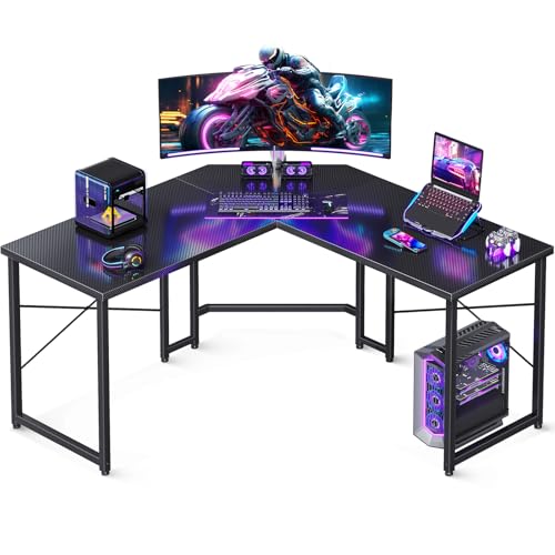 Casaottima L Shaped Gaming Desk, Corner Desk Gaming Table for Home Office, Computer Desk Sturdy Writing Workstation for Small Space, Easy to Assemble, 51 inch, Carbon Fiber Surface, Black