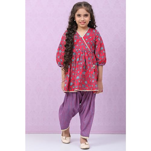 Image of BIBA Girl Cotton Flared Printed Suit Set
