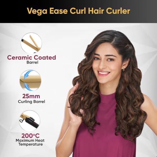 Vega Ease Curl 25 mm Barrel Hair Curler for Women with Ceramic Coated Plates, Safety Stand, Cool Tip, Fast Heatup, Hair Curling, Hair Styling for Women, (VHCH-02) - Image 2