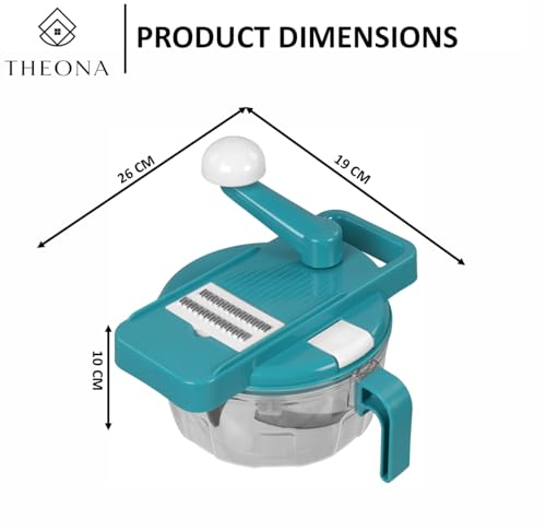 Image of THEONA 2 in 1 Vegetable Chopper with Grater, Slicer & Peeler | Manual Rotary Food Chopper with Container | Stainless Steel Blades for Onion, Carrot & Salad