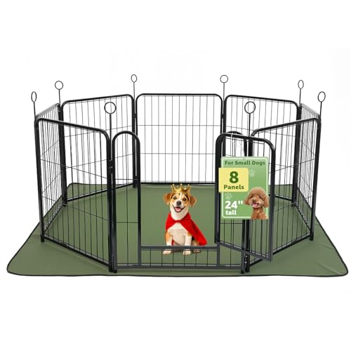 Lekesky Welpenauslauf 60cm Hoch, 8-Teilig Faltbar mit Wasserdichter Bodenmatte, Welpenlaufstall mit Tür, Hundelaufstall aus Metall, Laufstall Hund für Drinnen & Draußen (Schwarz)