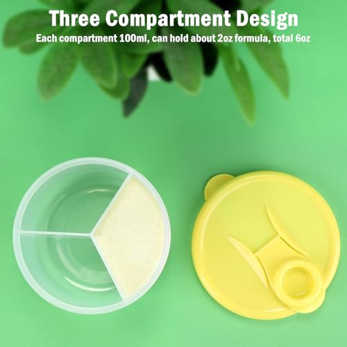 Image of Accmor Baby Formula Dispenser On The Go, Non-Spill Rotating Three-Compartment Formula Container to Go, Milk Powder Kids Snack Container for Infant Toddler Travel, Yellow, 2 Pack