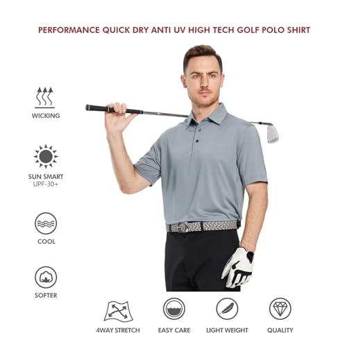 Image of Mens Polo Shirts Short and Long Sleeve Casual Solid Stylish Dry Fit Performance Designed Collared Golf Polo Shirts for Men