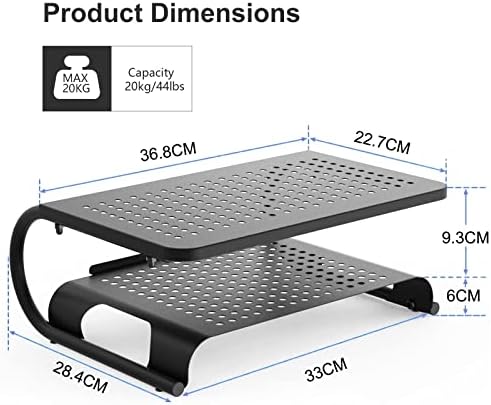 Suptek Monitor Stand Riser for Computer, Laptop, Printer, Notebook and All Flat Screen Display with Vented Metal Platform and 160mm Height Underneath Storage (160mm(H))