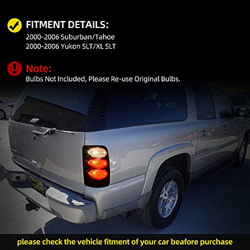 DWVO Taillights Tail Lamps Compatible with 2000 2001 2002 2003 2004 2005 2006 Chevy Suburban Tahoe GMC Yukon SLT (XL) Black Smoke (Do Not Fit Barn Door Models - ONLY FITS LIFT GATE MODELS)