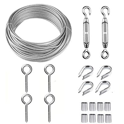 TooTaci Wire Trellis Kit/Heavy Duty Picture Wire,1/16" Stainless Steel Coated Cable Wire Rope 50ft,M5 Turnbuckle Wire Tensioner Kit for Cable Railing, Garden Wire and Light Job use