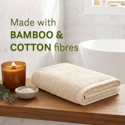 Image of MYTRIDENT Cotton Bamboo Towels for Bath Large Size | Soft & Absorbent | Anti-Microbial & Anti-Odour | 450 GSM | 1 Piece Bath Towel for Men /Women - Beige