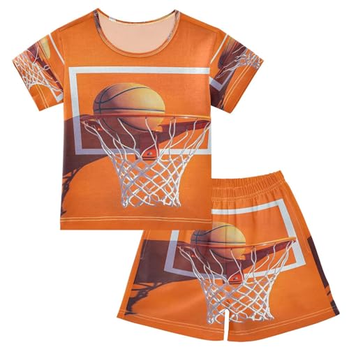 ALAZA Basketball Orange Sport Pajamas Set Short Sleeve Cotton Sleepwear Summer Pjs 2 Piece 5-14Y