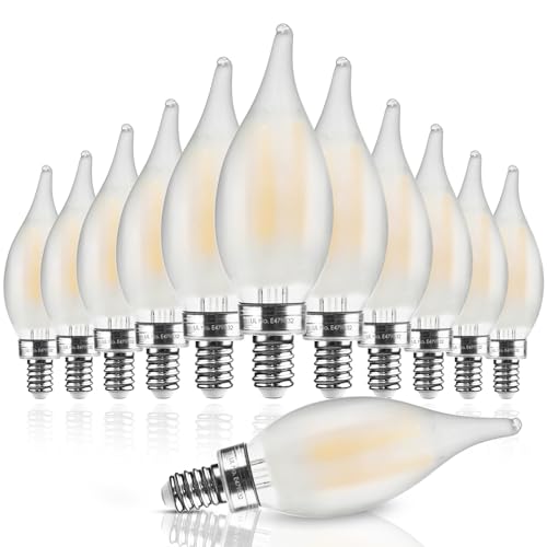 Hizashi LED Frosted Candelabra Light Bulbs, E12 LED Bulb 40W Equivalent, Dimmable 2700K Warm White, Chandelier Light Bulbs, 90+CRI, 450LM, Flame Tip C