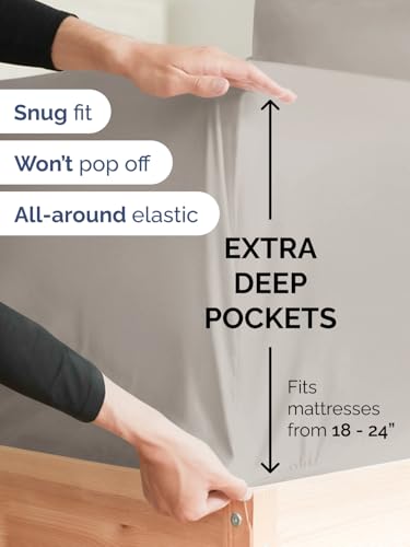 Image of Extra Deep Cal King Sheet Set - 6 Piece Breathable and Cooling Sheets - Hotel Luxury Bedding for Women, Men, Kids & Teens - Easy & Secure Fit - Soft and Wrinkle Free - Extra Deep Pockets - Light Grey