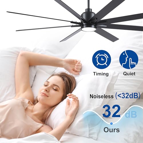 Image of Rayqueen 72 Inch Black Ceiling Fans with Lights and Remote,Includes Downrod