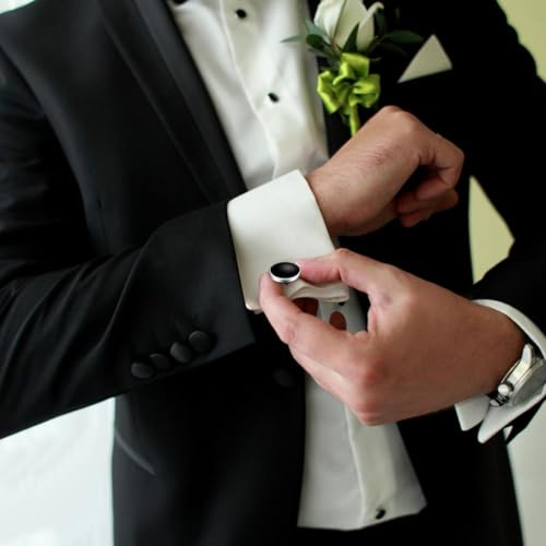 8 Pcs Tuxedo Buttons and Cufflinks Tuxedo Cufflinks and Studs Set Tuxedo Shirt Studs for Men Wedding Accessories Business Gift Tux Studs Classic Mens Cufflinks Shirts Cuff Links (Black & Silver)3